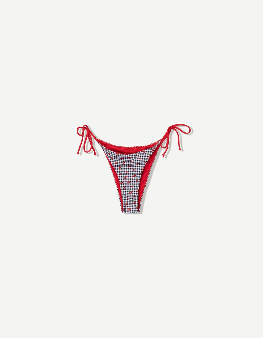 Bas de bikini vichy cerises-Noir