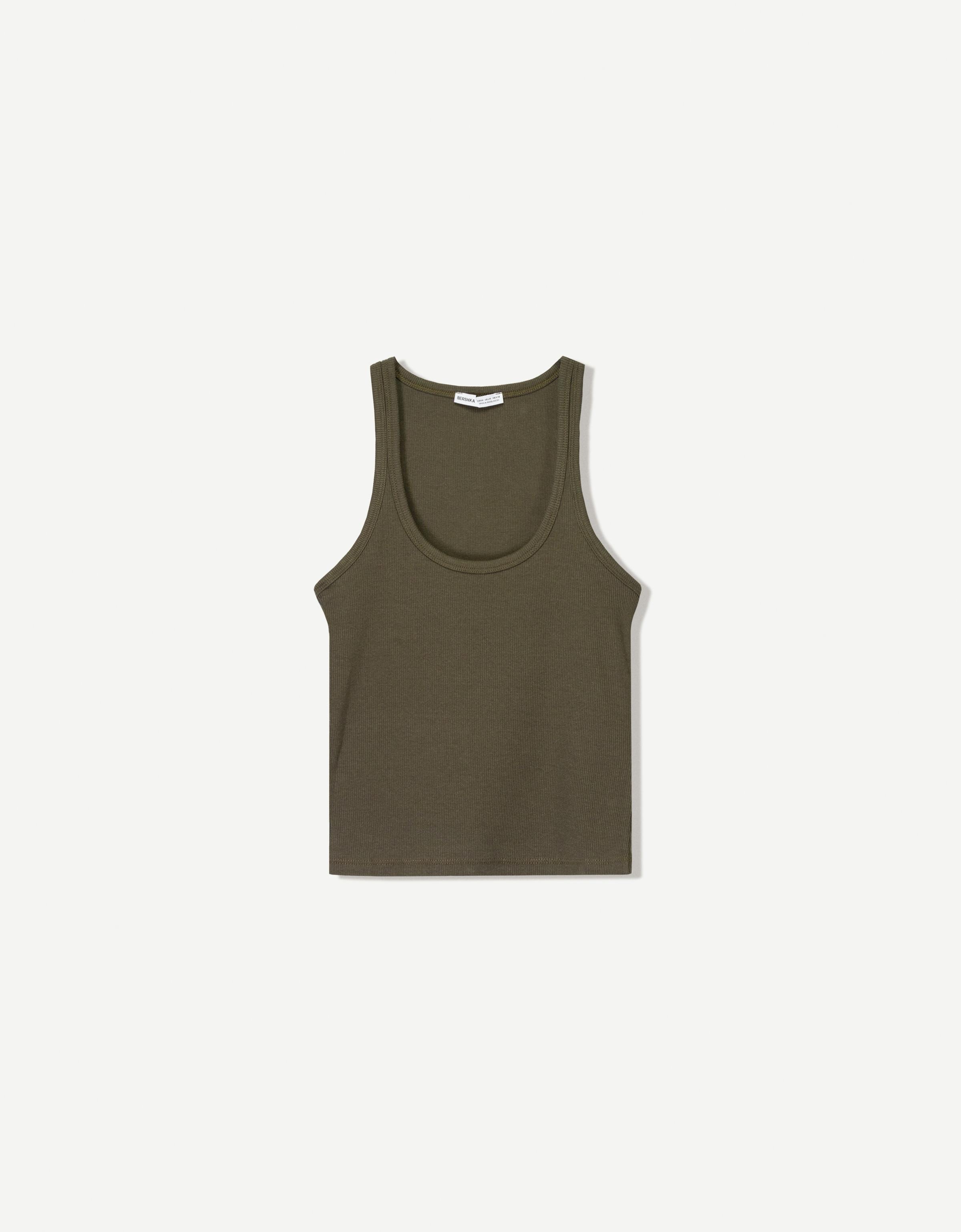 Bershka Ärmelloses Shirt Mit Patentmuster Damen Xl Khaki
