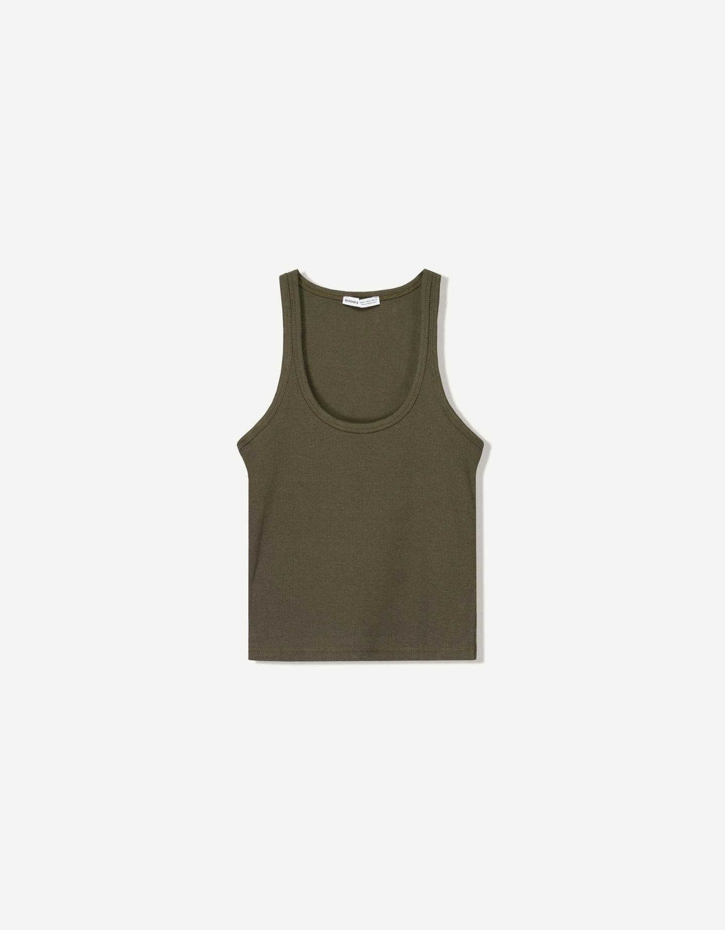 Bershka Ärmelloses Shirt Mit Patentmuster Damen Xl Khaki