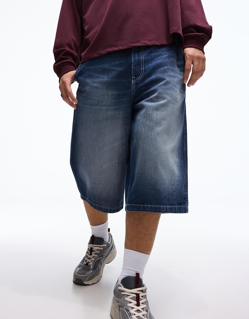 Skater denim Bermuda shorts-Blue