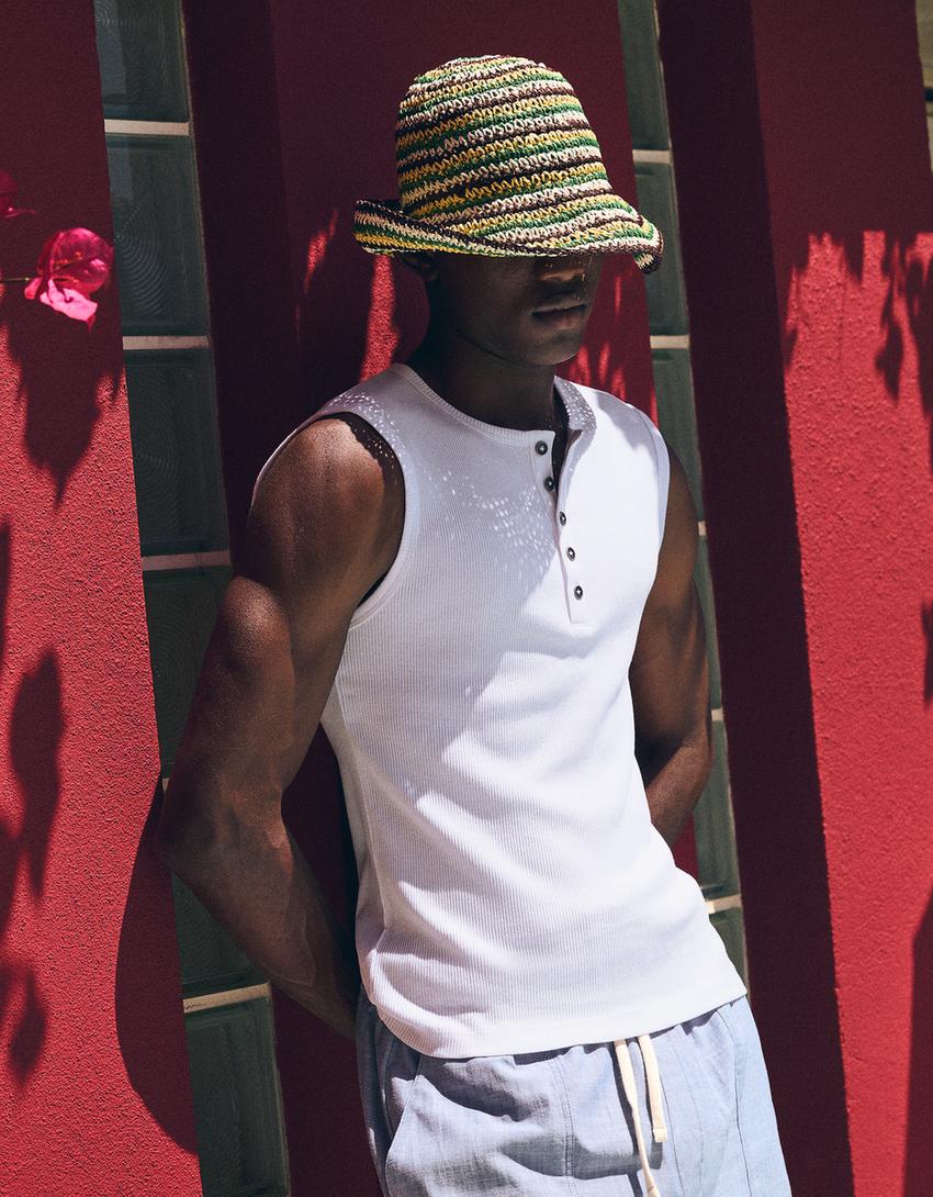 T-shirt workwear slim col tunisien-Blanc