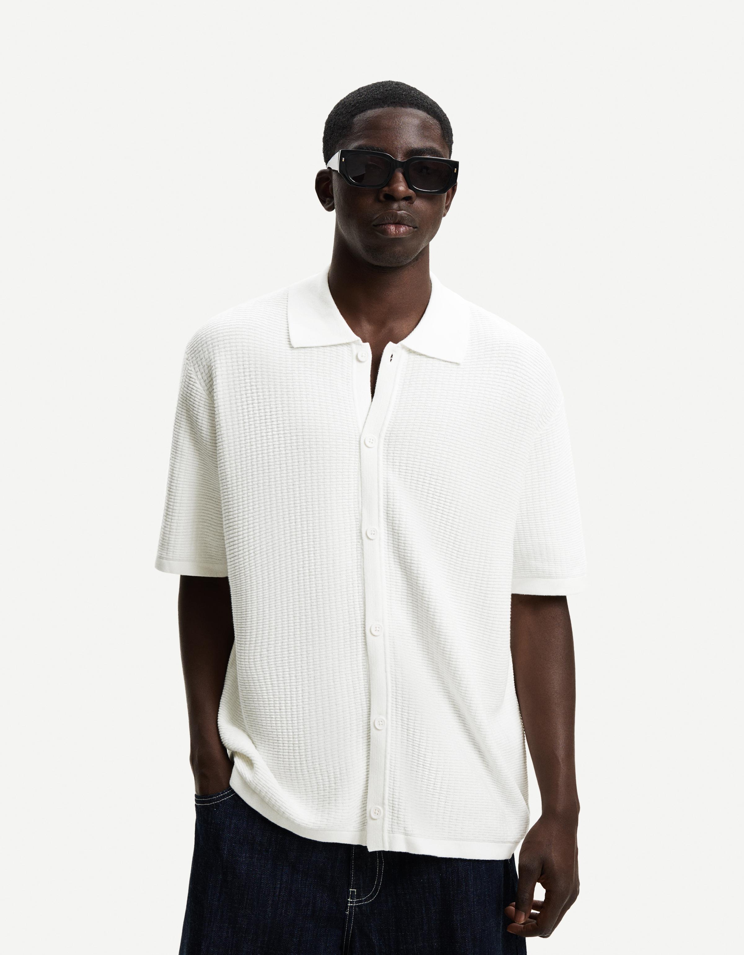 Bershka Hemd Mit Strukturmuster Und Kurzen Ärmeln Herren M Weiss