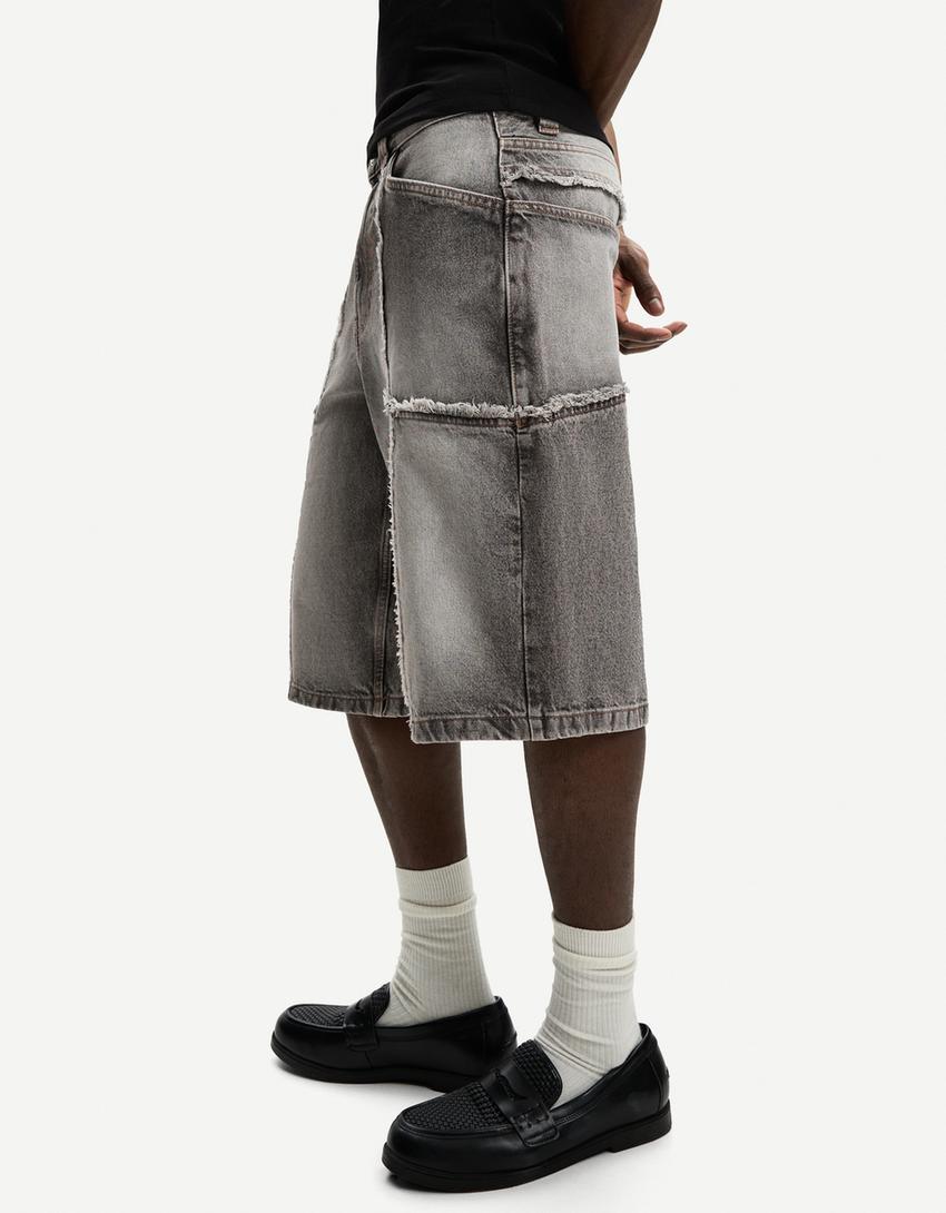 Bermuda baggy denim franges