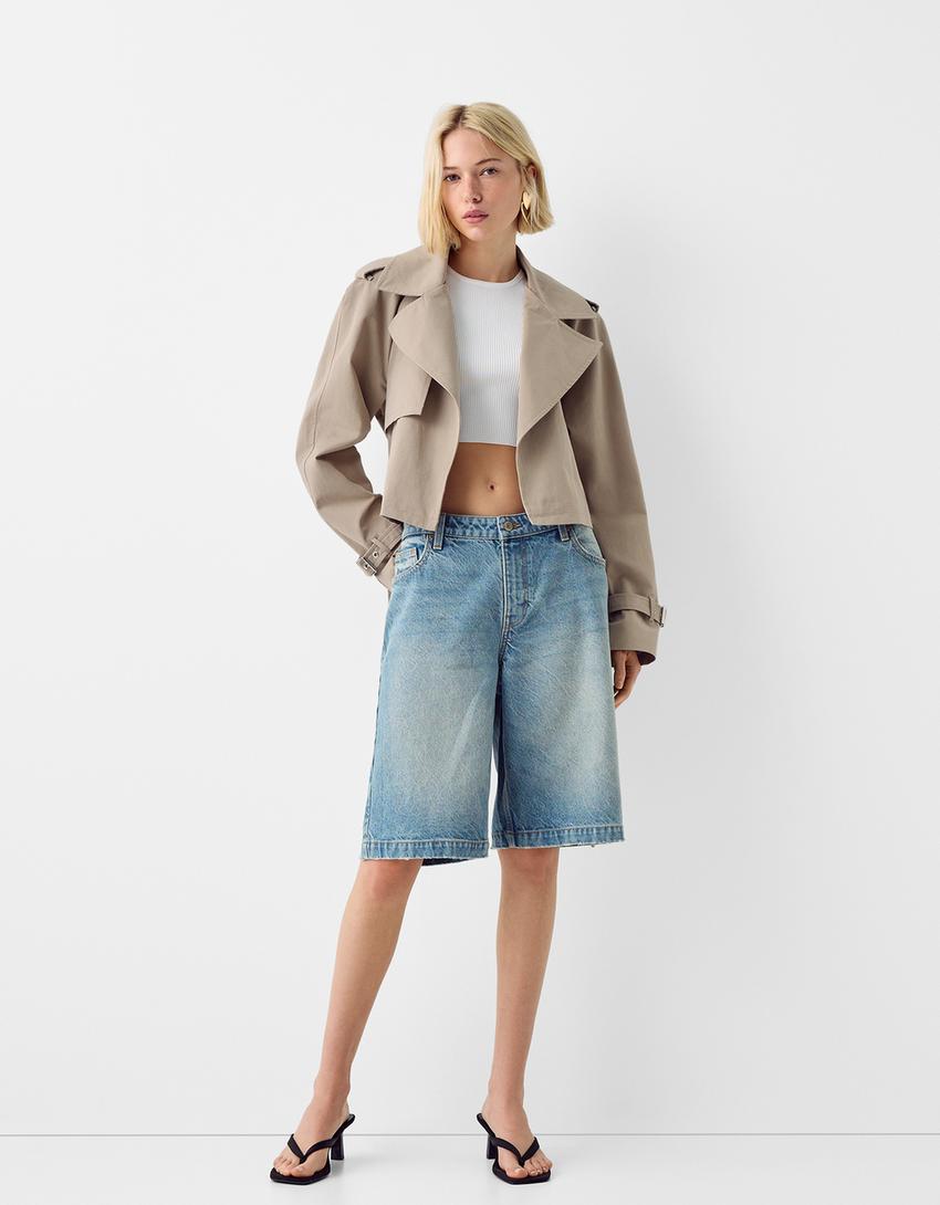 Къс шлифер с тока-Сиво-3