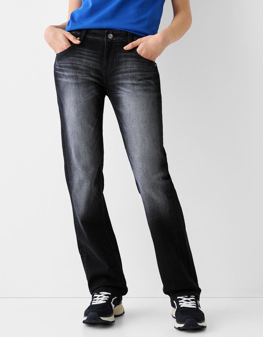 Düşük bel straight fit jean-Siyah-1
