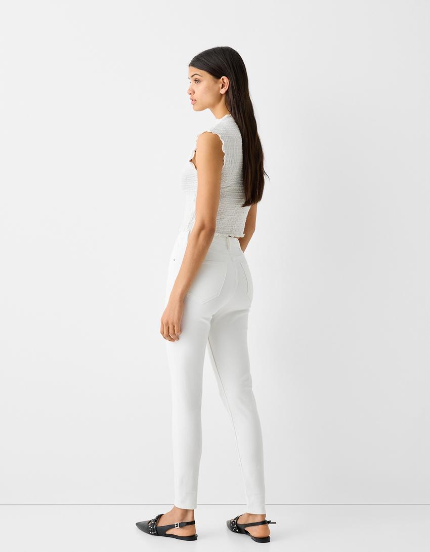 بنطال جينز سكيني بخصر عالٍ جداً-أبيض-2