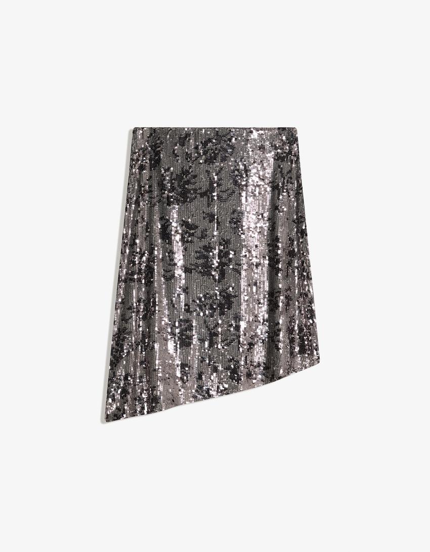 تنورة متوسطة الطول غير متماثلة بترتر-رمادي داكن