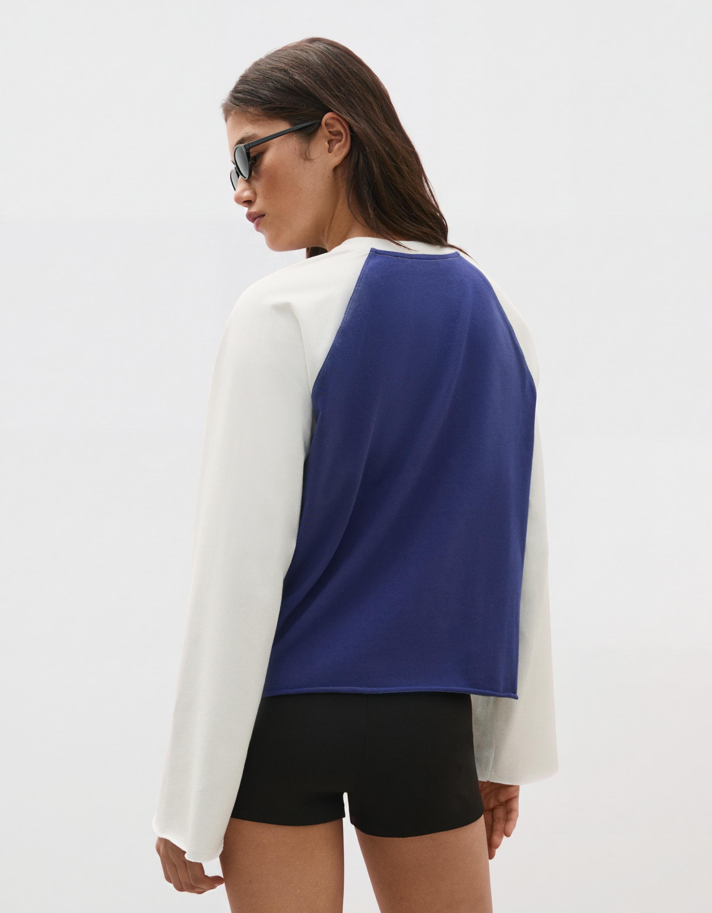 Long-sleeve contrast print raglan T-shirt — Navy